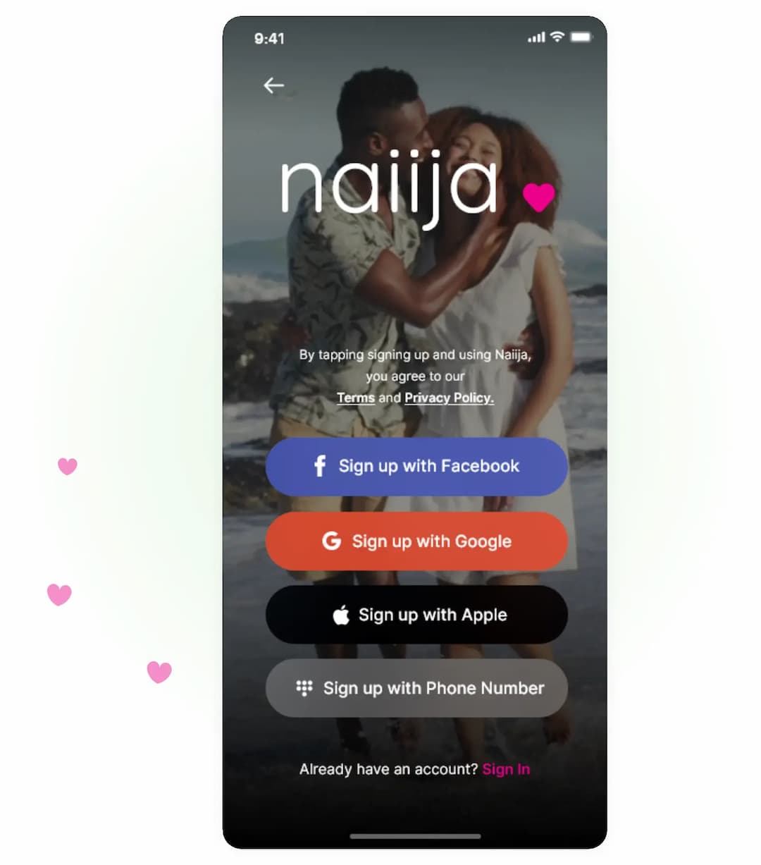 Naiija Sign Up Screen
